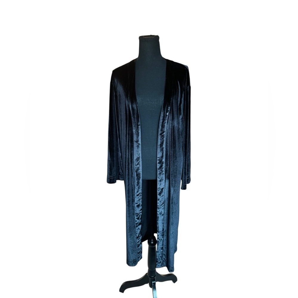 Chaser Black Velvet Duster Cardigan Longline Open Front Kimono Jacket Size M D32